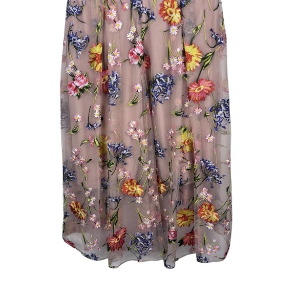 ADRIANNA PAPELL FLORAL HIGH LOW DRESS SLEEVELESS EMBROIDERED GARDEN COCKTAIL - Picture 9 of 14